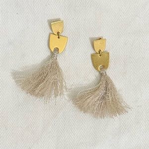 Madewell Gold & White Shimmer Tassel Earrings